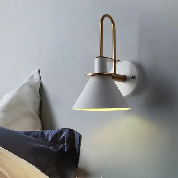 Modern black and brass led horn wall lamp for bedroom warm light