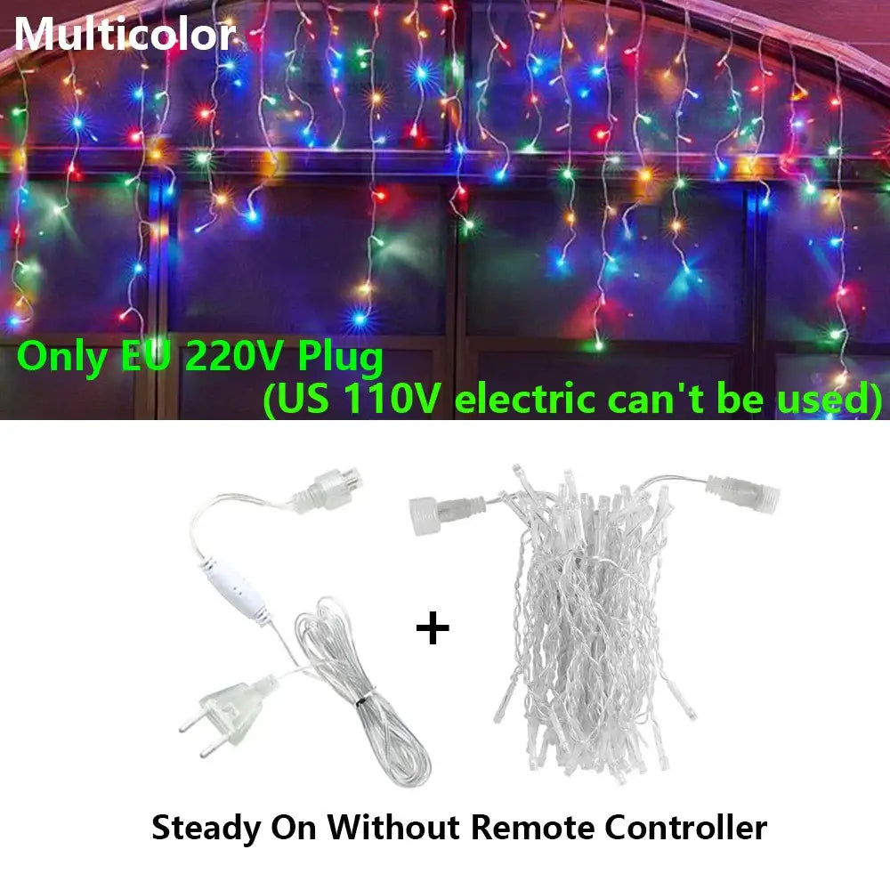 Golden led icicle string lights outdoor holiday decor with remote