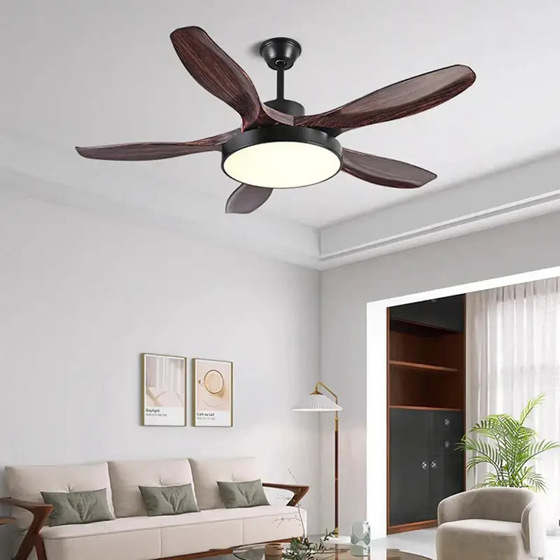 Modern black and dark wood ceiling fan lights living room