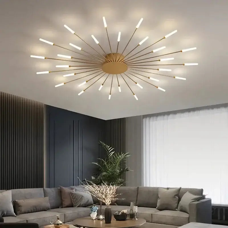 Modern gold starburst led indoor ceiling light for bedroom
