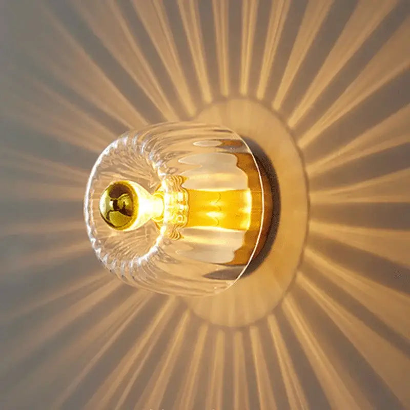 Modern gold and clear faceted led indoor glass wall sconce living room