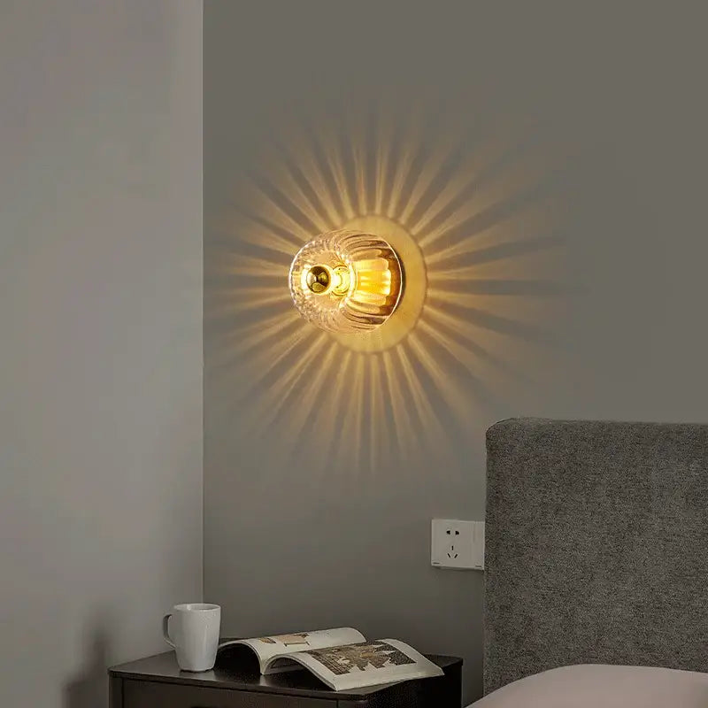 Modern gold and clear faceted led indoor glass wall sconce living room
