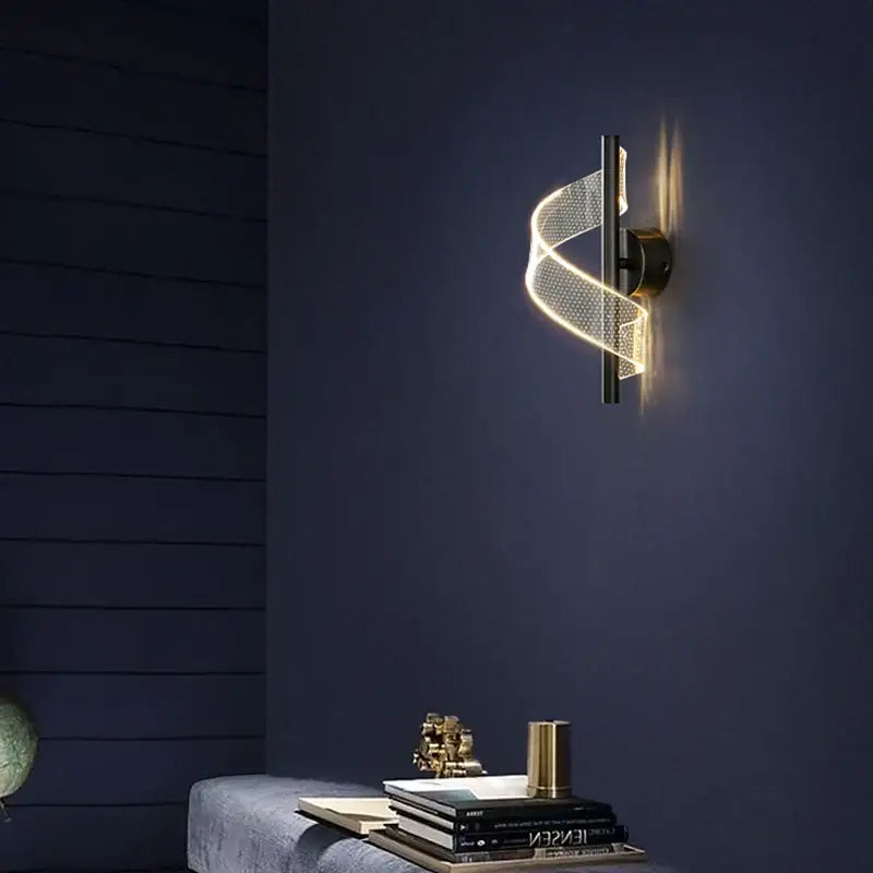 Modern black spiral mesh wall sconce light for bedroom