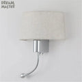 Industrial chrome wall sconce with led gooseneck reading light bedroom
