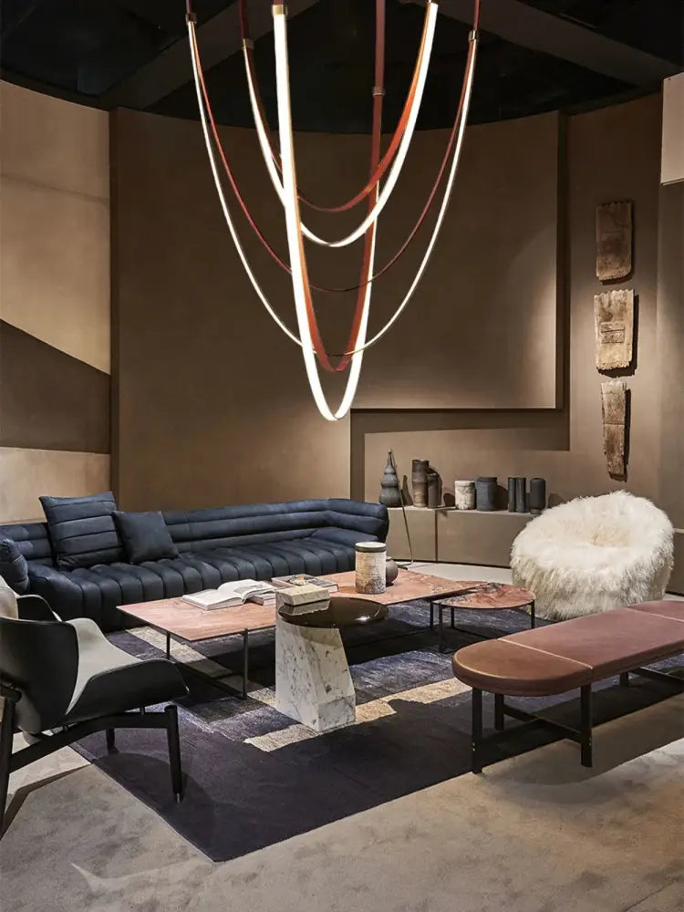 Modern minimalist led chandelier leather belt living room light