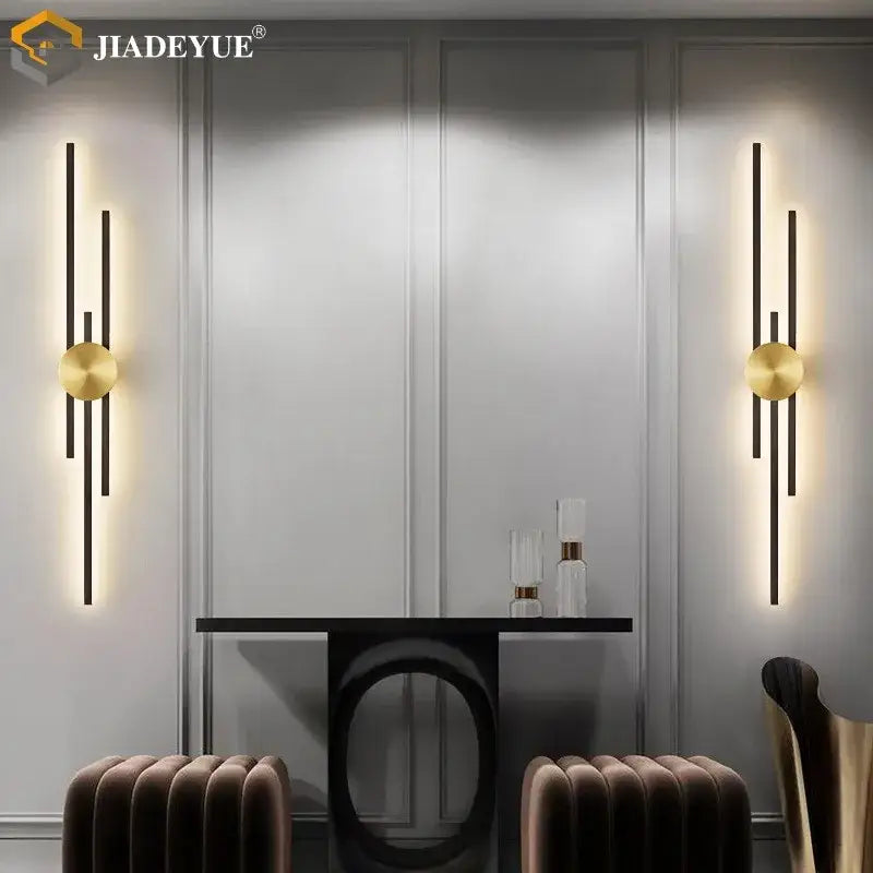 Modern black & gold led long wall lamp living room sconce
