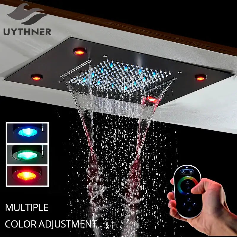 Luxury black led waterfall shower head bathroom rainfall decorbites led