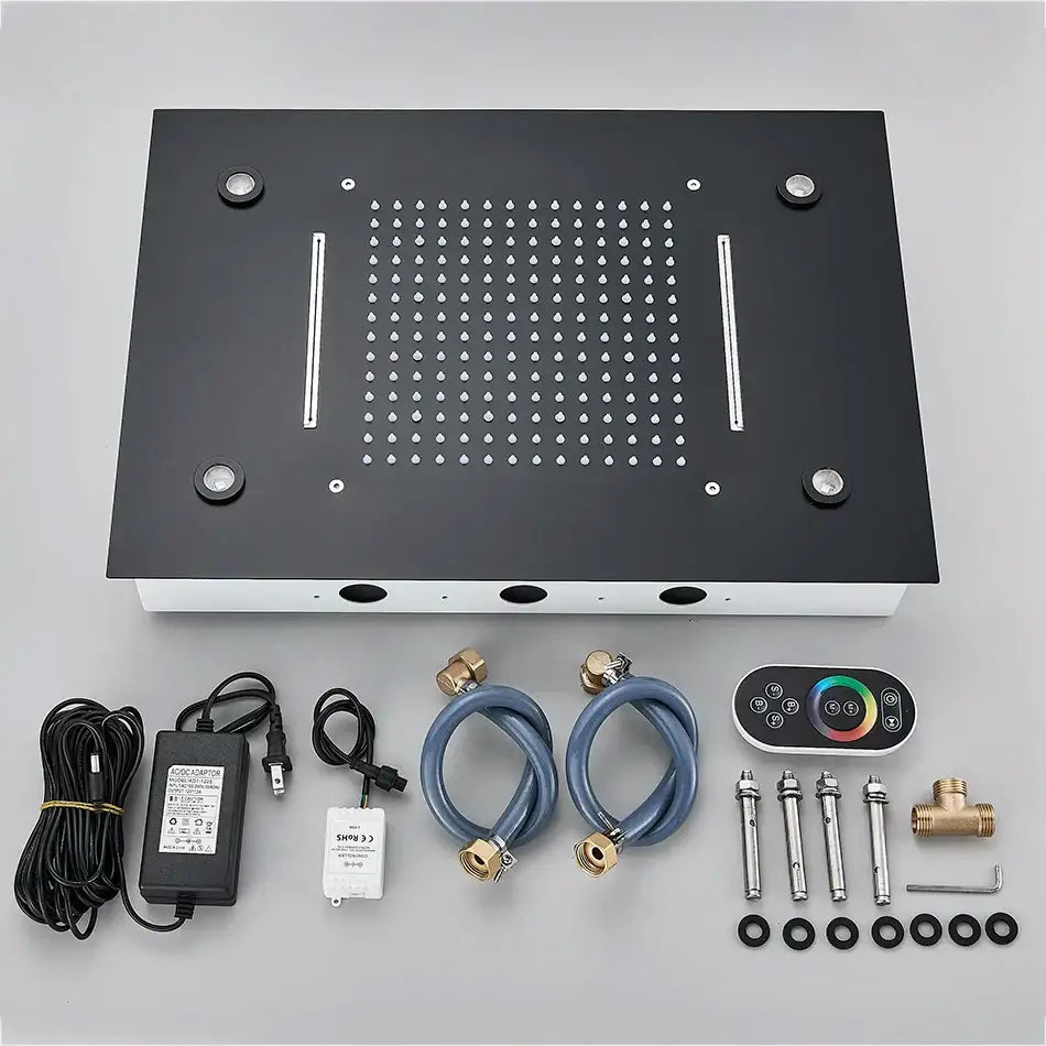 Luxury black led waterfall shower head bathroom rainfall decorbites led