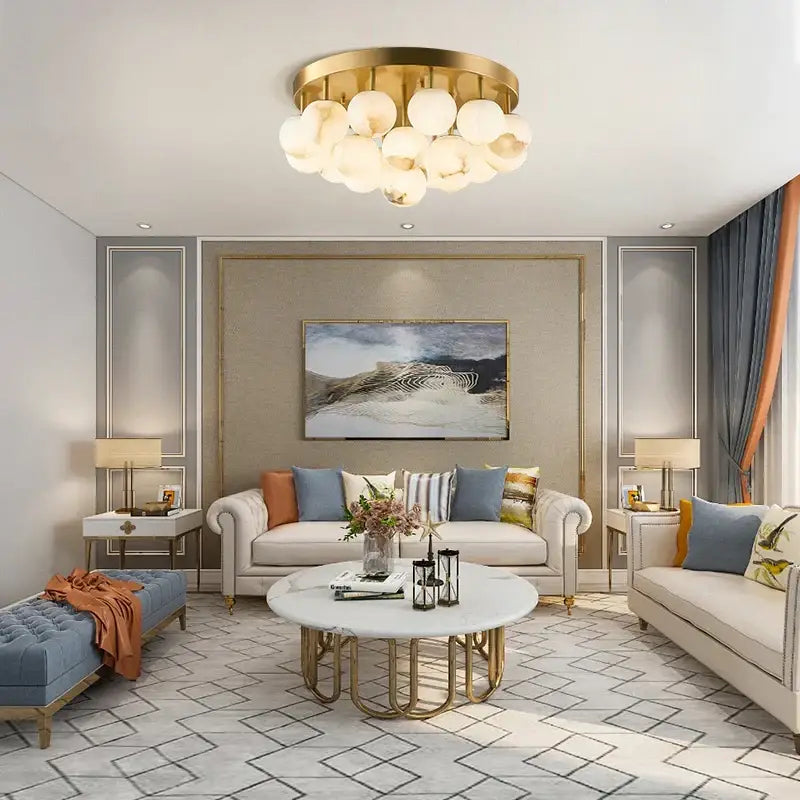 Modern brass led marble balls chandelier dining room pendant light
