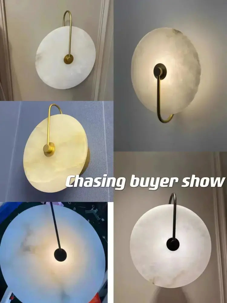 Minimalist brass & black led marble wall sconce bedroom light