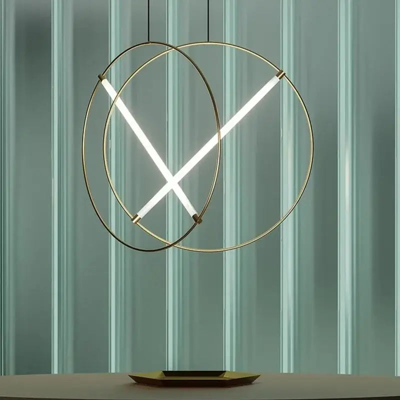 Minimalist gold circular metal pendant light for dining room