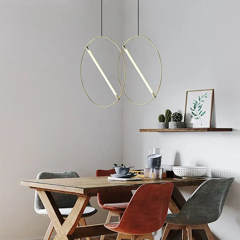 Minimalist gold circular metal pendant light for dining room