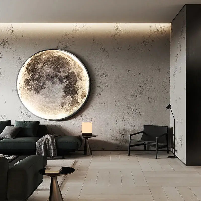 Modern black led moon wall lamp bedroom decor