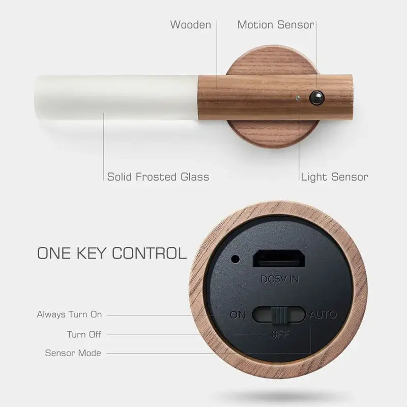 Wooden led motion sensor night light for bedroom wall sconce
