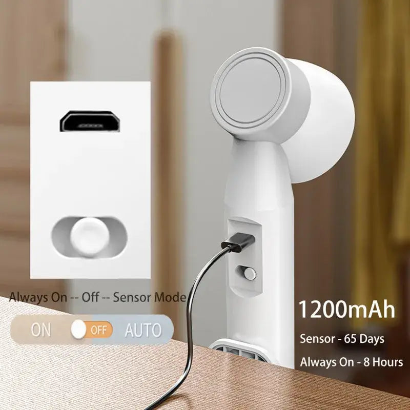 Modern white cylindrical motion sensor night light for bedroom