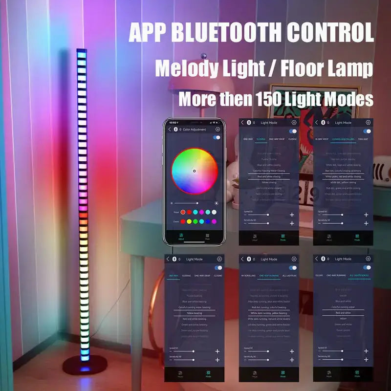 Slim black led music melody floor lamp living room rgb light