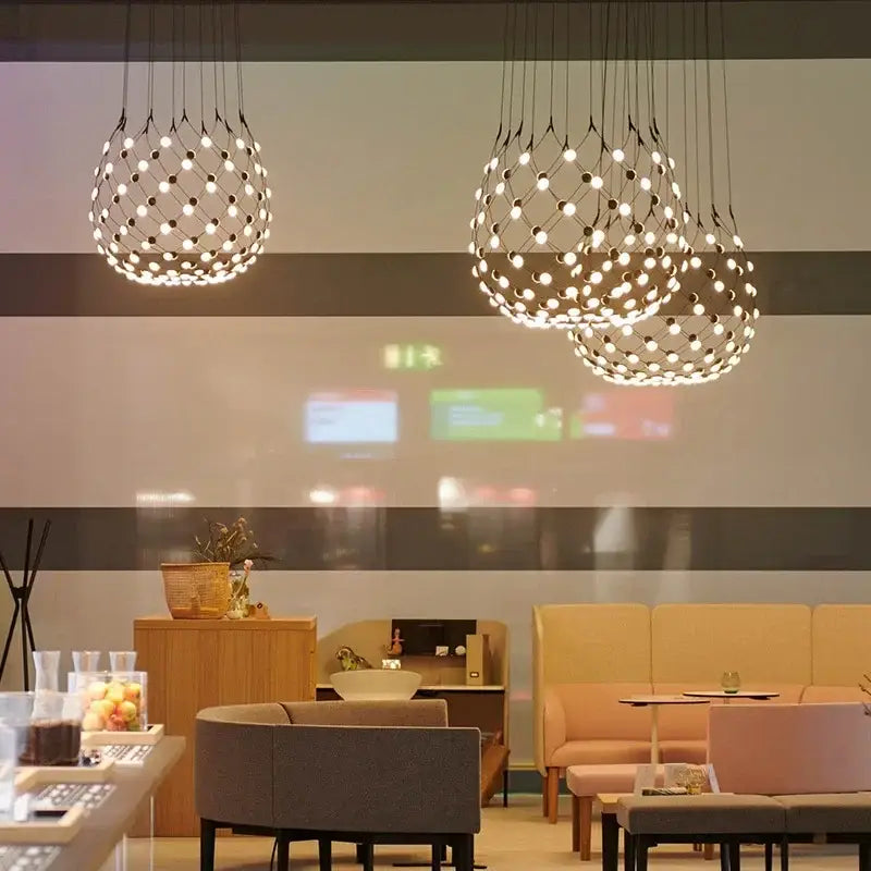 Minimalist black led net pocket pendant light for living room