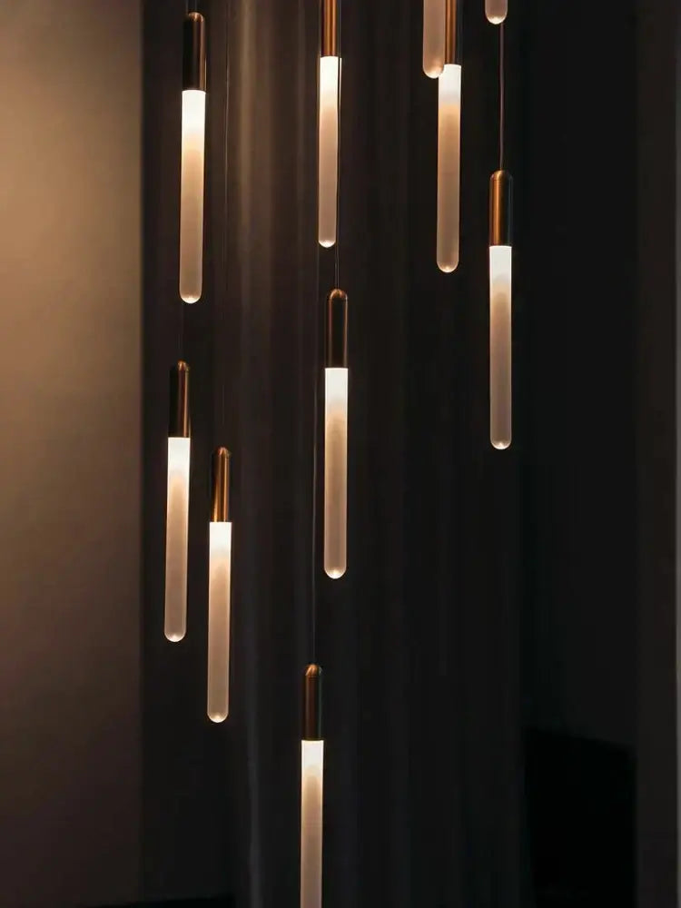 Modern gold led nordic cylinder chandelier staircase pendant light
