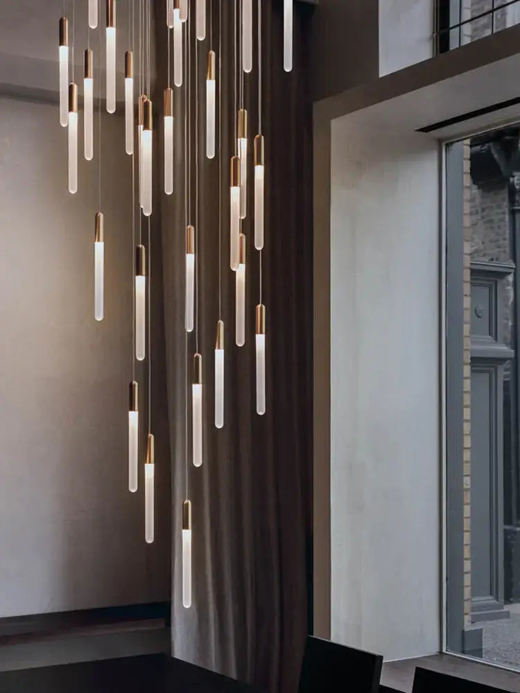 Modern gold led nordic cylinder chandelier staircase pendant light