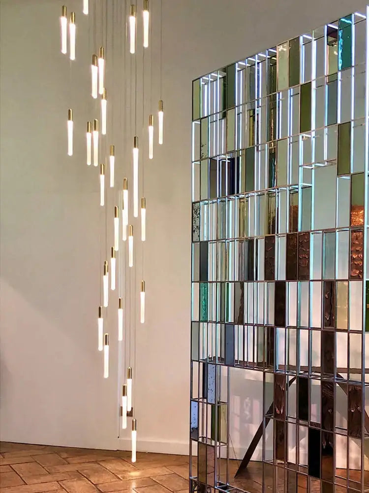 Modern gold led nordic cylinder chandelier staircase pendant light