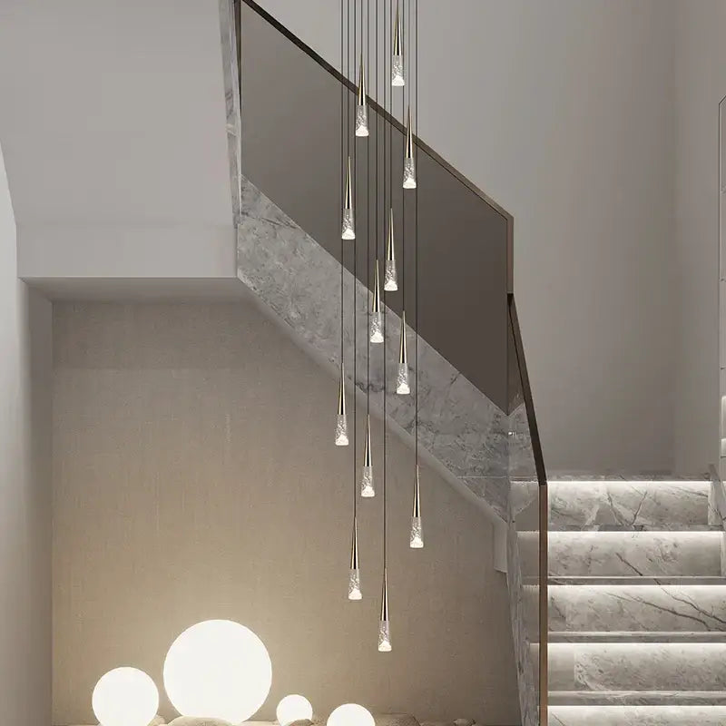 Modern gold & black nordic staircase chandelier stairwell lighting