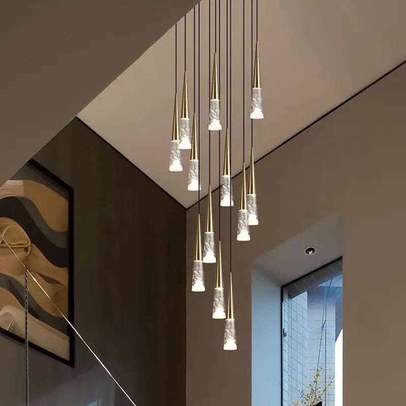 Modern gold & black nordic staircase chandelier stairwell lighting