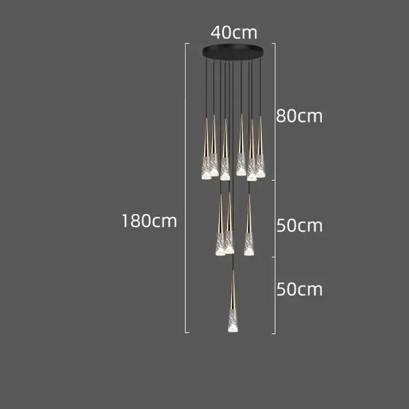 Modern gold & black nordic staircase chandelier stairwell lighting