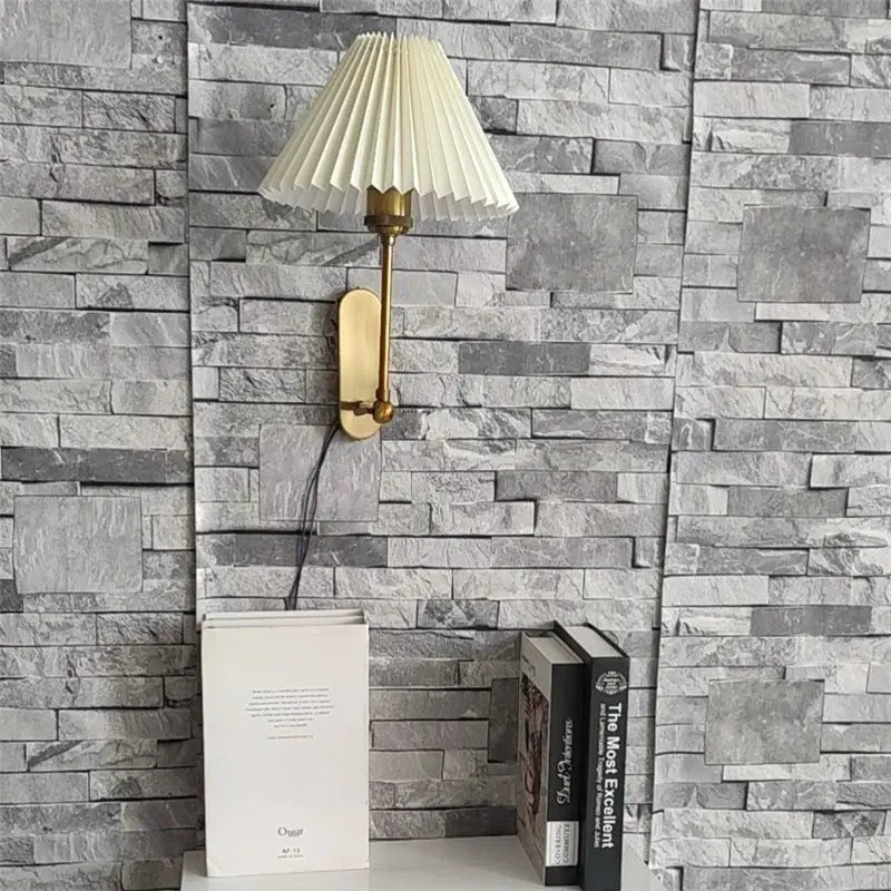 Origami wall lamp cream pleated led sconce for bedroom living room