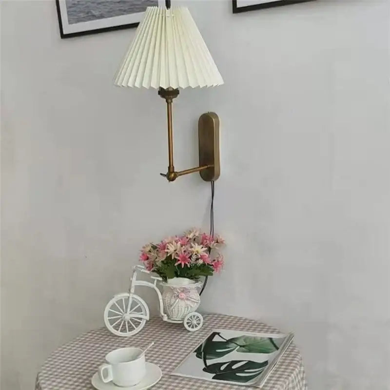 Origami wall lamp cream pleated led sconce for bedroom living room