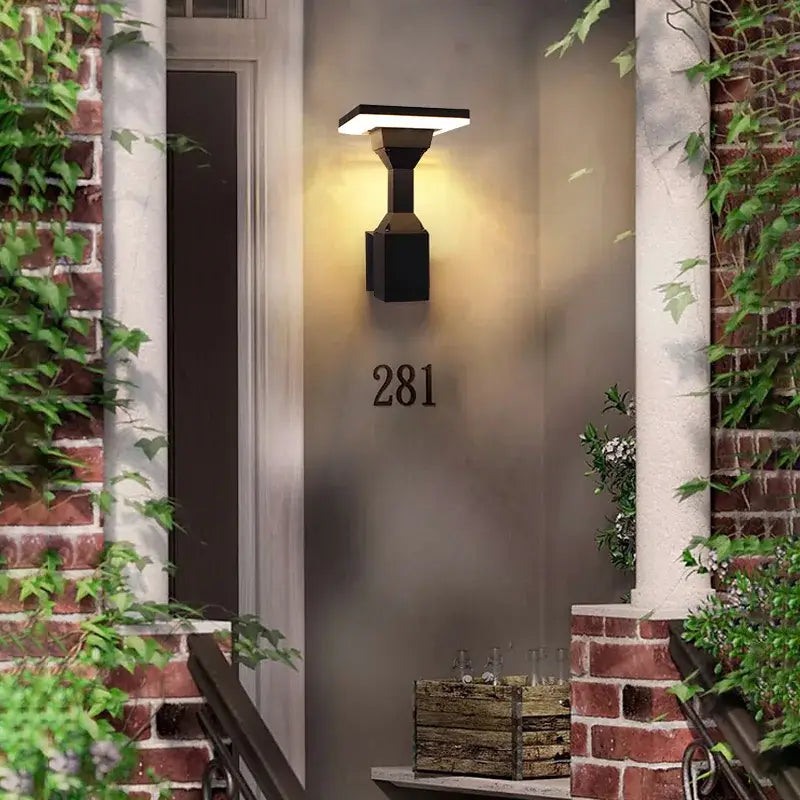 Modern black outdoor wall lamp garden circular warm light sconce