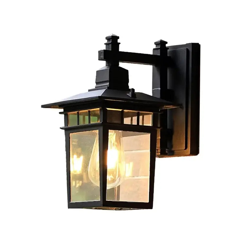 Retro black iron outdoor wall lamp clear glass lantern for patio