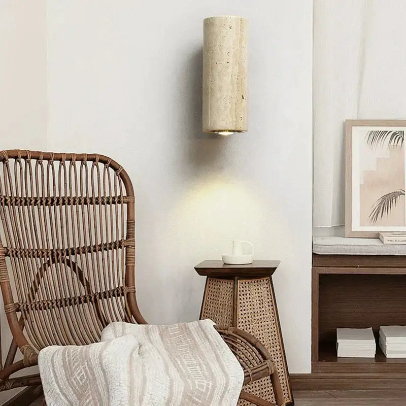 Wabi-sabi stone and wood outdoor wall lamp garden sconce