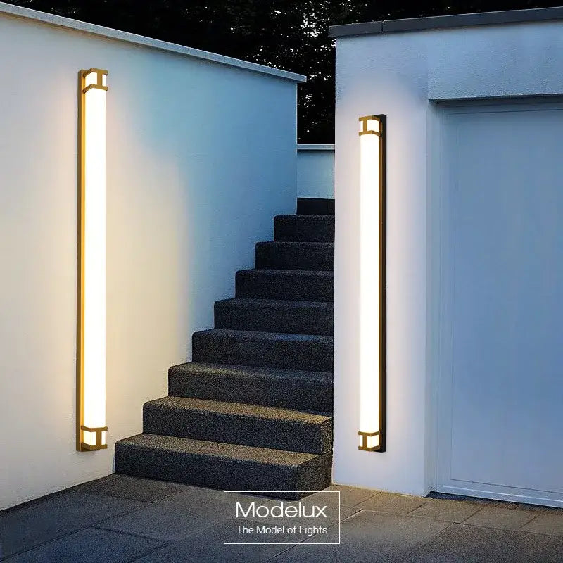 Modern black & gold led outdoor wall lamp garden sconce