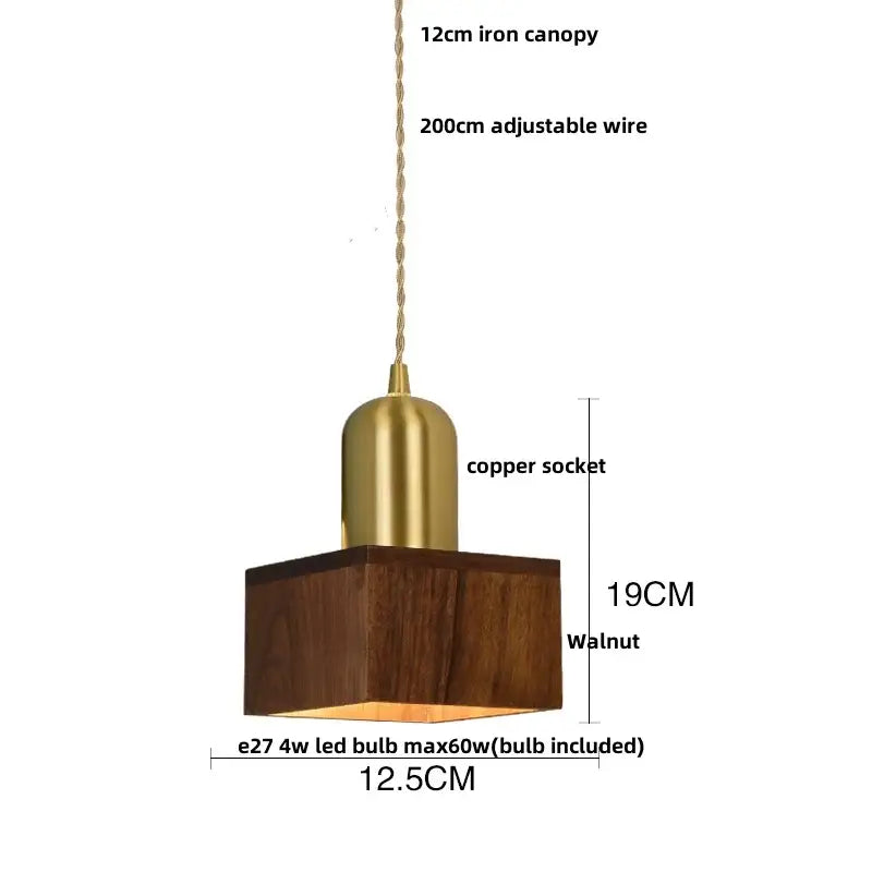 Japan style walnut wood and brass led pendant lamp dining room