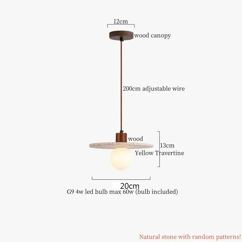 Wabi sabi yellow travertine led pendant lamp kitchen circular light