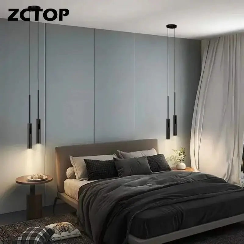 Modern black cylindrical led pendant light bedroom spotlight