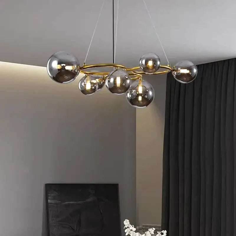 Modern brass multi orb led pendant light dining room