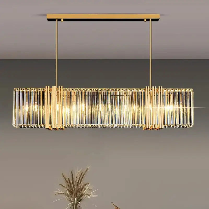 Modern gold crystal rectangular led pendant light dining room