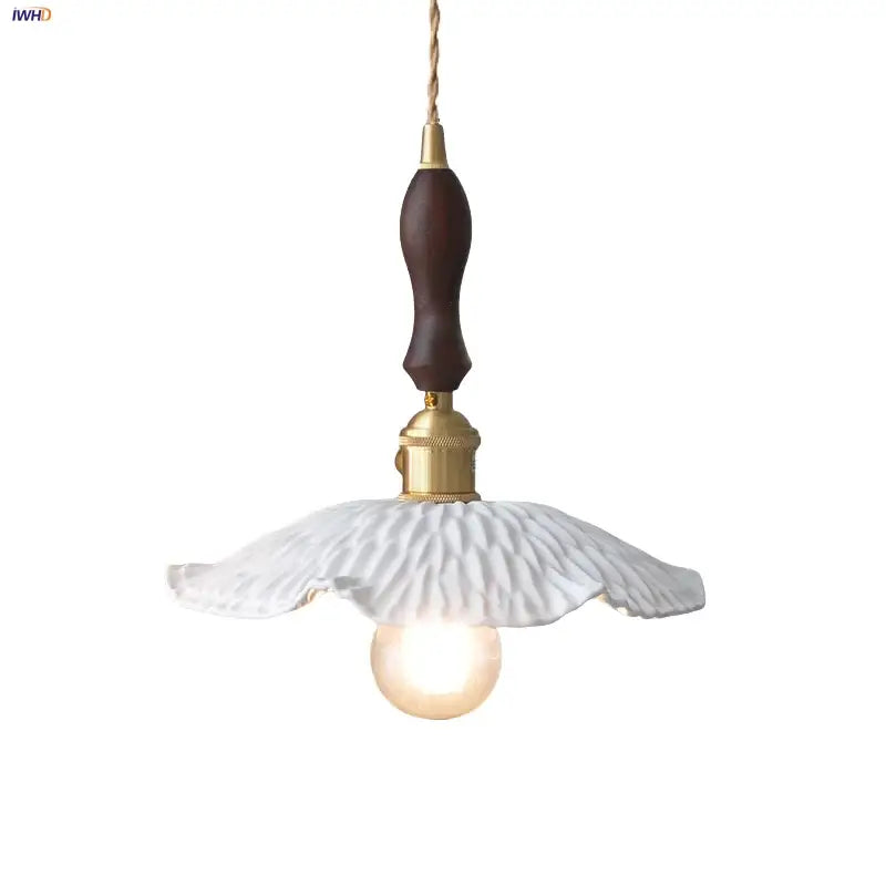 Modern white ceramic and walnut led pendant light dining room