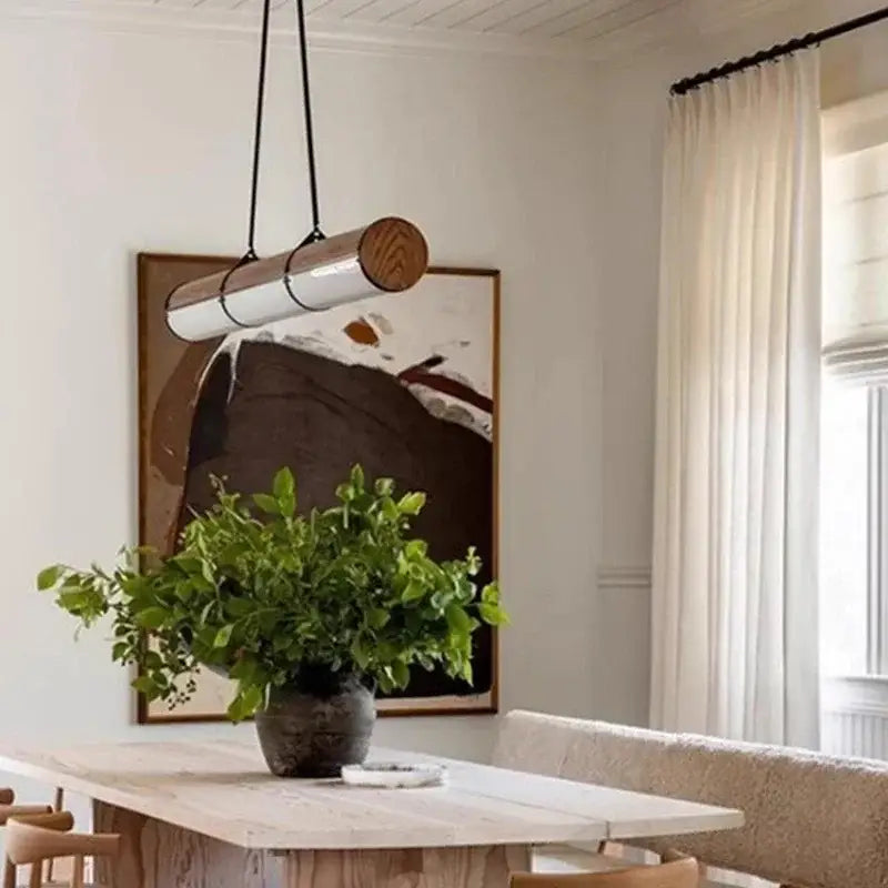 Modern wood and metal led pendant light for dining room