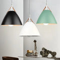 Modern conical led pendant light for dining room with leather straps