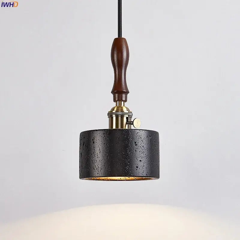 Black travertine cylindrical pendant light for dining room