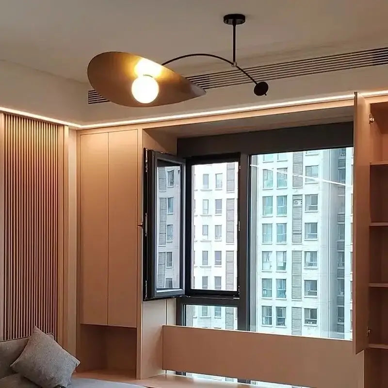 Modern black & gold led pendant lights living room leaf hanging lamp