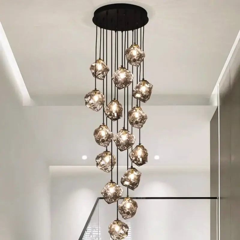 Modern irregular glass led pendant staircase chandelier dining room