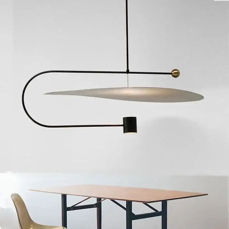 Modern minimalist gray and black pendant light fixture dining room