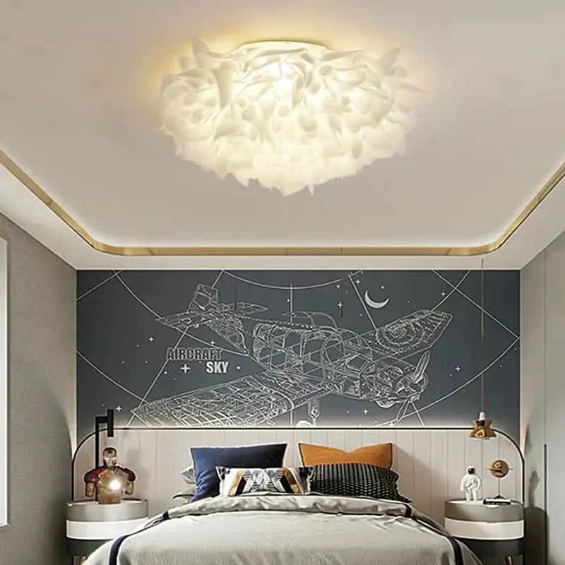 White fluffy cloud led petal ceiling chandelier bedroom light