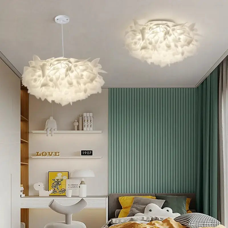 White fluffy cloud led petal ceiling chandelier bedroom light