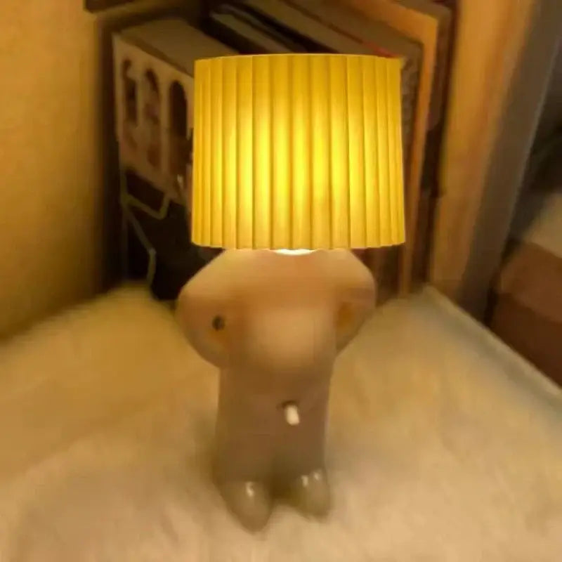 Whimsical beige and yellow ceramic pleats table lamp for bedroom