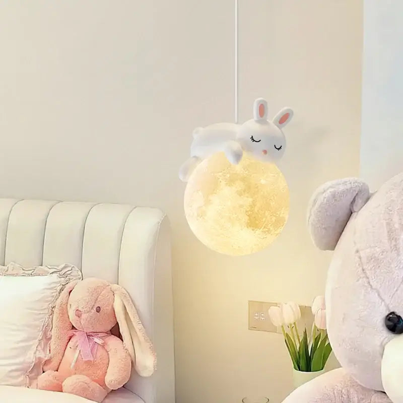 Cute white polar bear rabbit chandelier pendant light bedroom