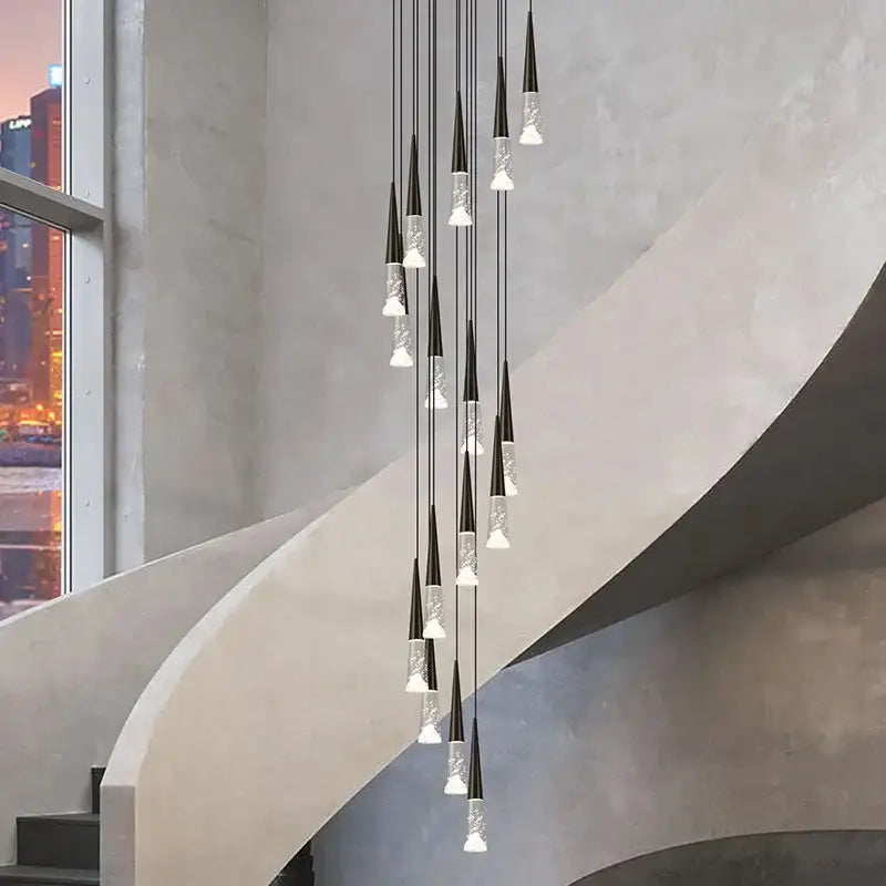 Modern black and clear led rain drop chandelier – staircase pendant light